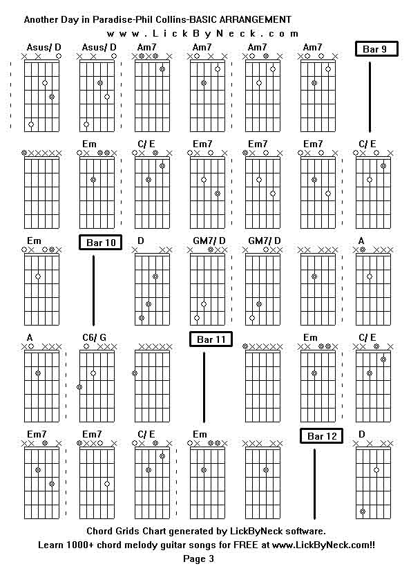 Chord Grids Chart of chord melody fingerstyle guitar song-Another Day in Paradise-Phil Collins-BASIC ARRANGEMENT,generated by LickByNeck software.